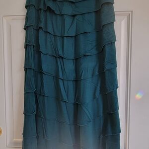 Teal Tiered Midi Skirt